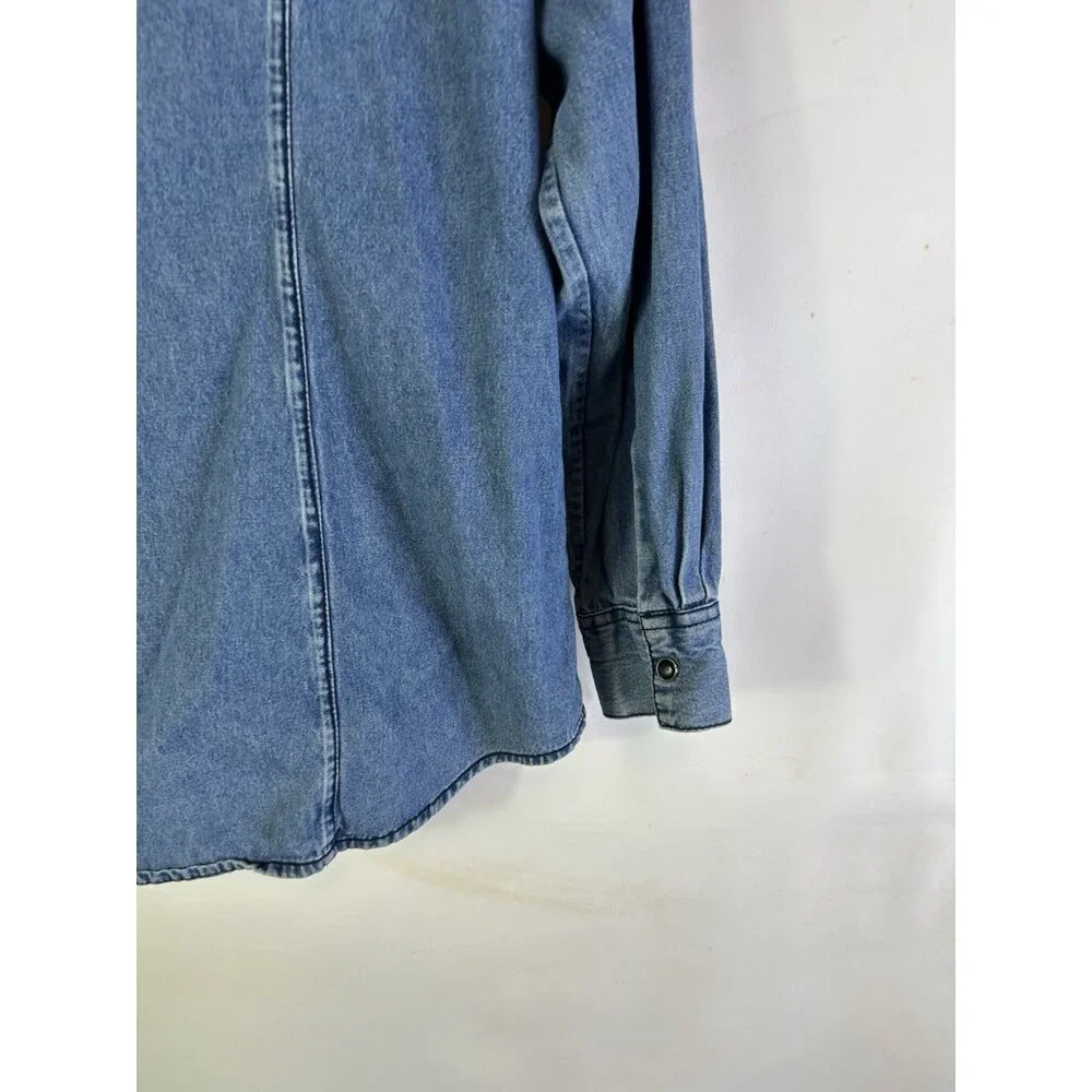 Vintage 90s Floral Embroidered Pearl Snap Denim Shirt Western - Picture 7 of 7